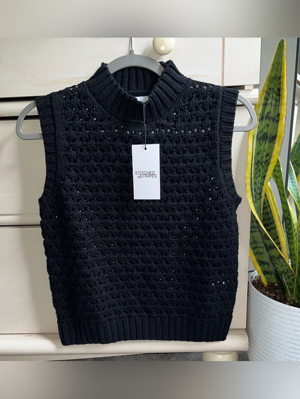 NWT Stitches and Stripes Crochet Style Sweater Black Small